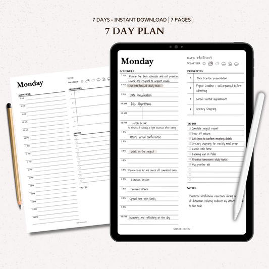 7 Day Plan | 7-Day Planner Sheets