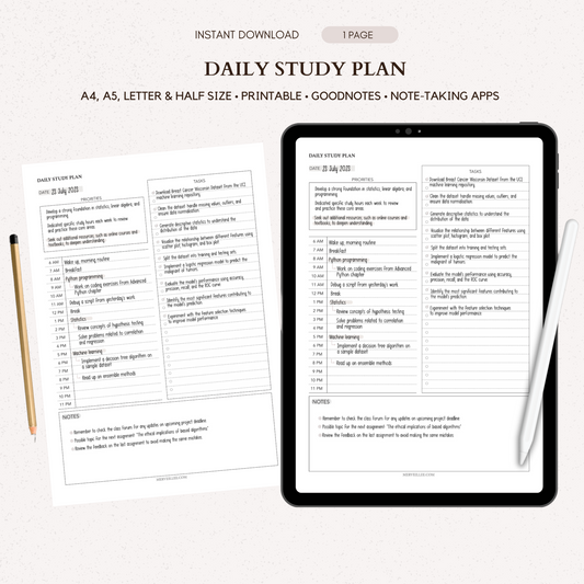 Daily Study Planner | Digital and Printable Planner Pages