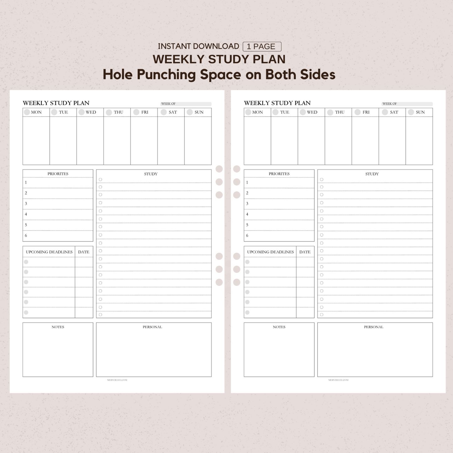 Weekly Study Plan | Digital and Printable Planner Pages