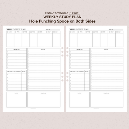 Weekly Study Plan | Digital and Printable Planner Pages