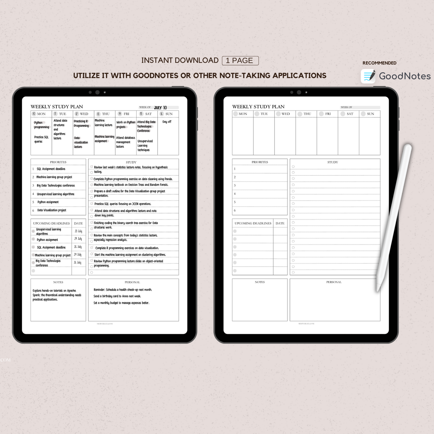 Weekly Study Plan | Digital and Printable Planner Pages