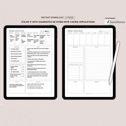 Weekly Study Plan | Digital and Printable Planner Pages