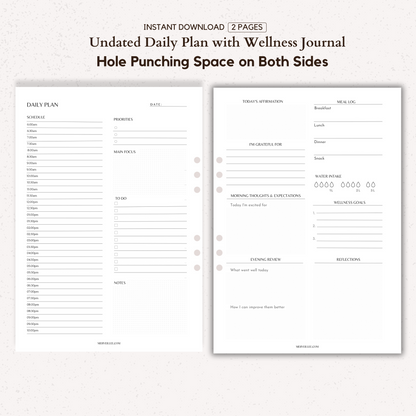 Undated Daily Planner with Wellness Journal